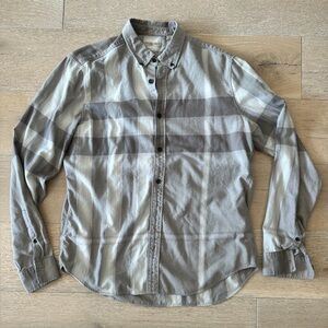 Burberry Grey Multi-plaid Button Up Long Sleeve Size L